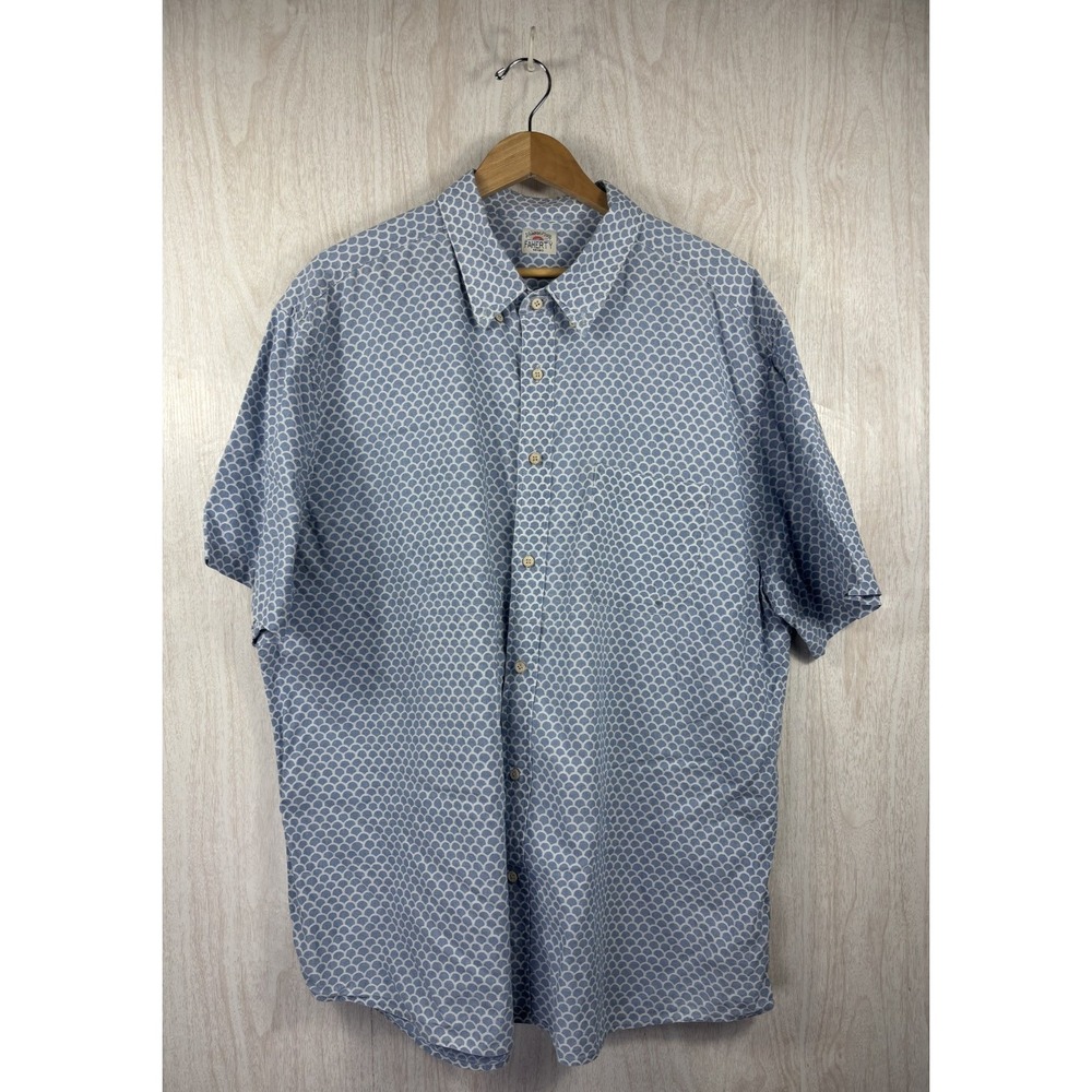Faherty Playa Shirt Mens 2XL Blue Fish Scale Stretch Button Down Coastal Beach‎